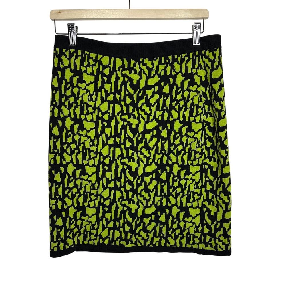 Carmen By Carmen Marc Valvo Knit Pencil Skirt Abstract Green Black Pull On Sz M